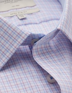 Non Iron Red & Blue Multi Check Extra Slim Fit Shirt With Contrast Detail -  Single Cuffs