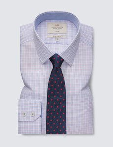 Non Iron Red & Blue Multi Check Extra Slim Fit Shirt With Contrast Detail -  Single Cuffs