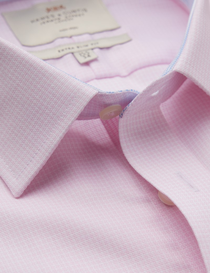 Non Iron Pink Fabric Interest Extra Slim Fit Shirt With Contrast Detail - Single Cuffs