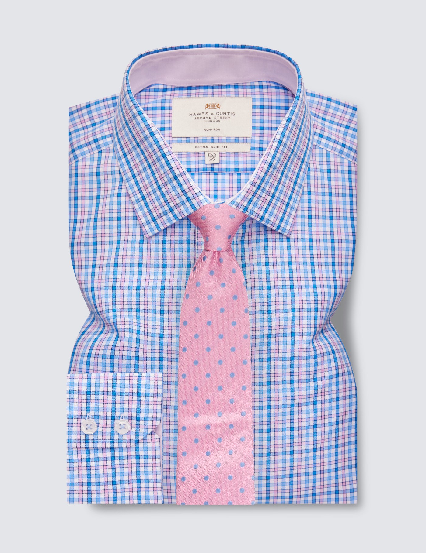 Non Iron Blue & Pink C E Slim Fit S With ...