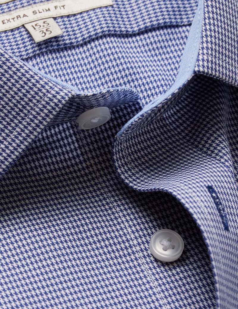 Men's Non-Iron Navy & White Dogtooth Extra Slim Shirt With Contrast Detail