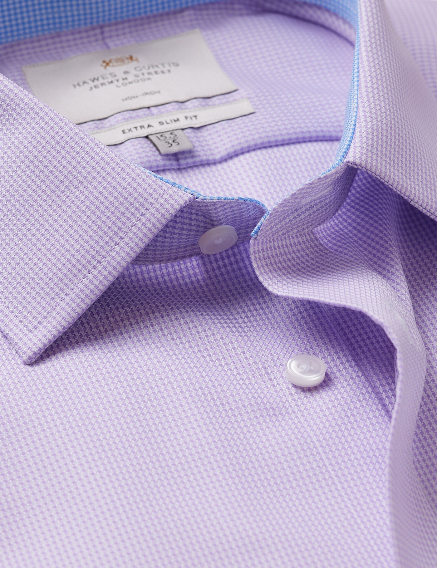 & Extra Slim Fit Lilac & Dogtooth Non Iron Shirt Contrast Detail 15.5" collar 34" sleeve