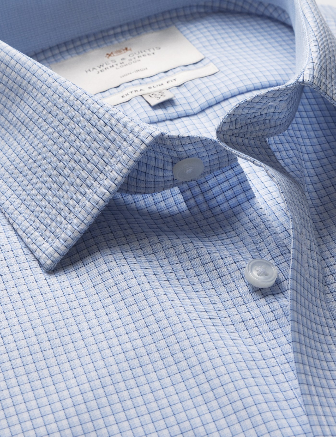 Hawes & Curtis Extra Slim Fit Blue & Navy Check Non-Iron Shirt | Contrast Detail Size: 15.5" collar, 35" sleeve