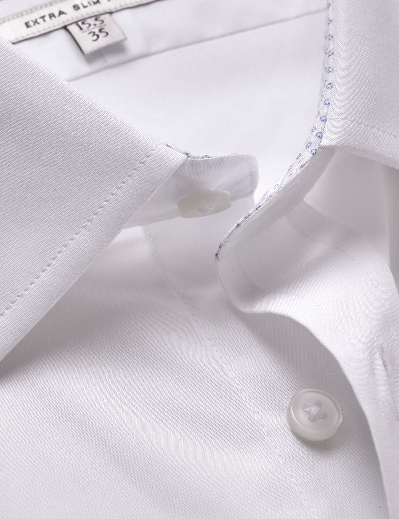 Men's White Poplin Extra Slim Shirt - Contrast Detail