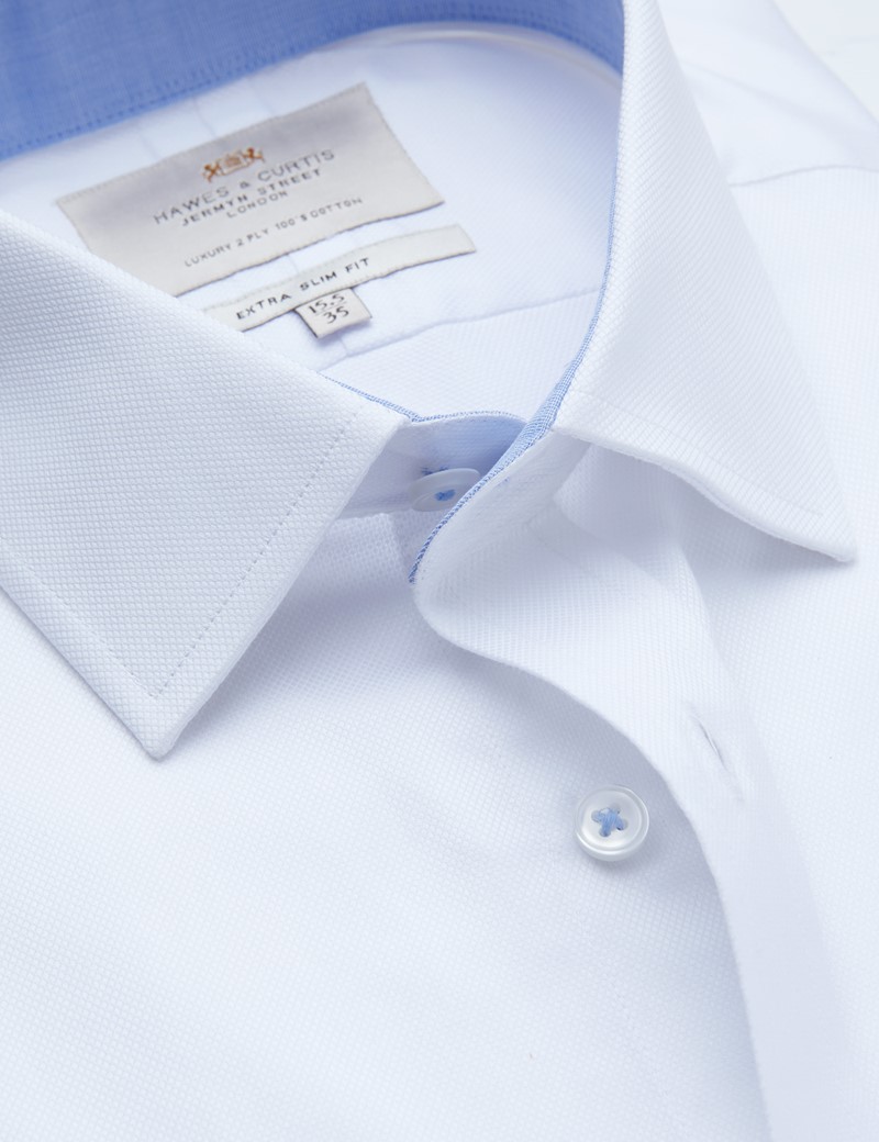 Easy Iron White Pique Extra Slim Fit Shirt with Contrast Detail