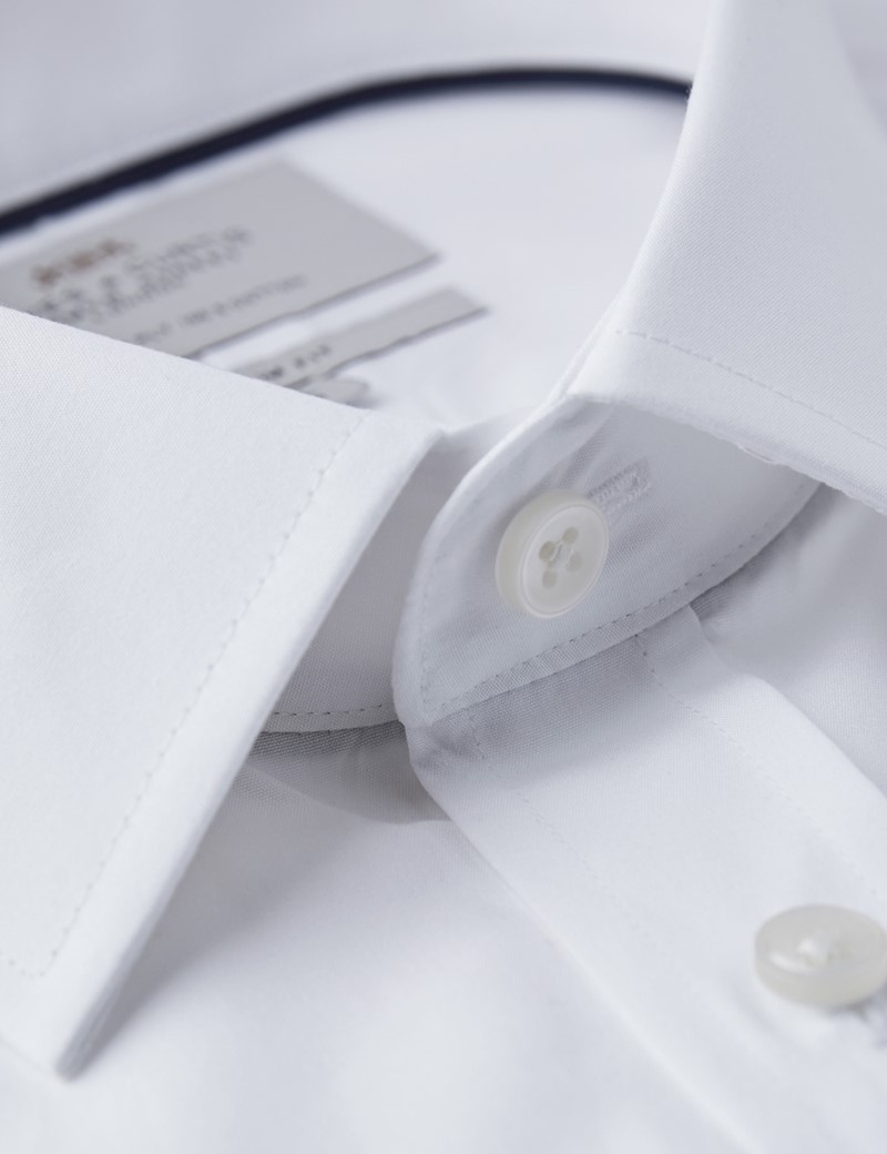 Men's Formal White Poplin Extra Slim Fit Shirt With Navy Piping and Single Cuff - Easy Iron