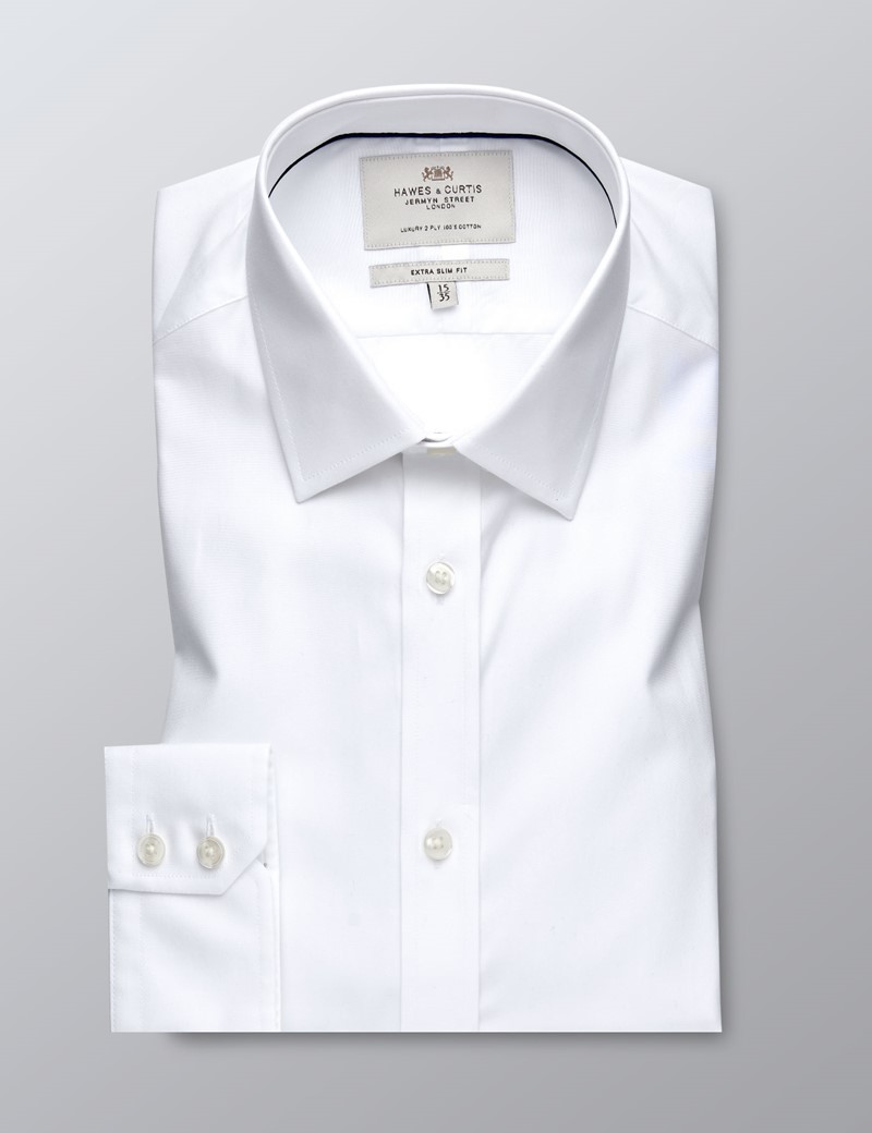 Men's Formal White Poplin Extra Slim Fit Shirt - Single Cuff - Easy ...