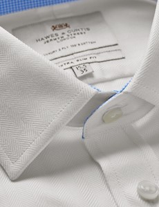 Men's White Herringbone Extra Slim Shirt With Contrast Detail | Hawes ...