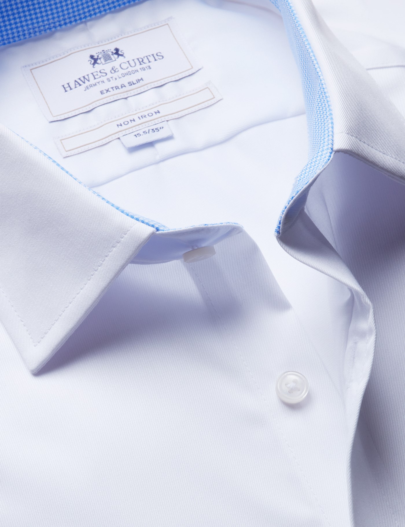 Hawes & Curtis Extra Slim Fit White Twill Non-Iron Shirt | Contrast Detail Size: 14.5" collar, 33" sleeve