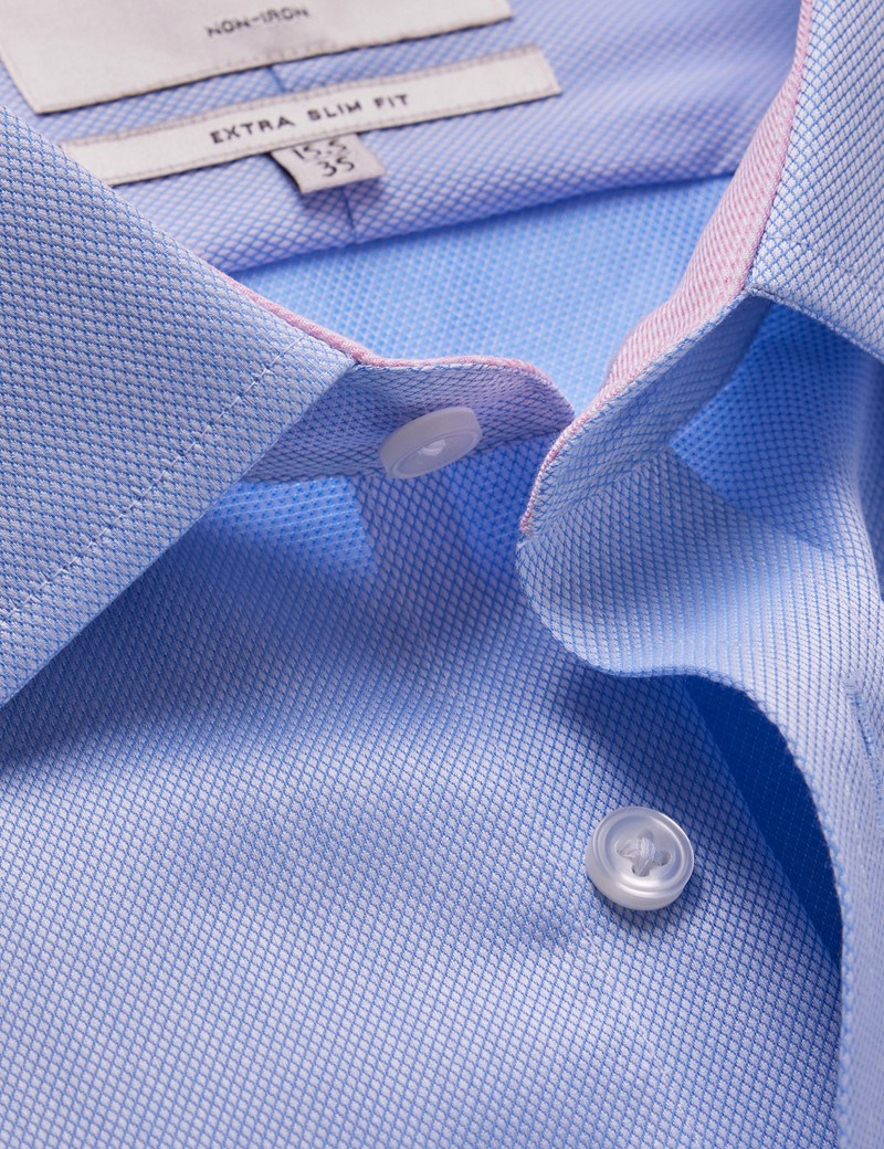 Men's Non-Iron Blue Pique Extra Slim Shirt - Contrast Detail