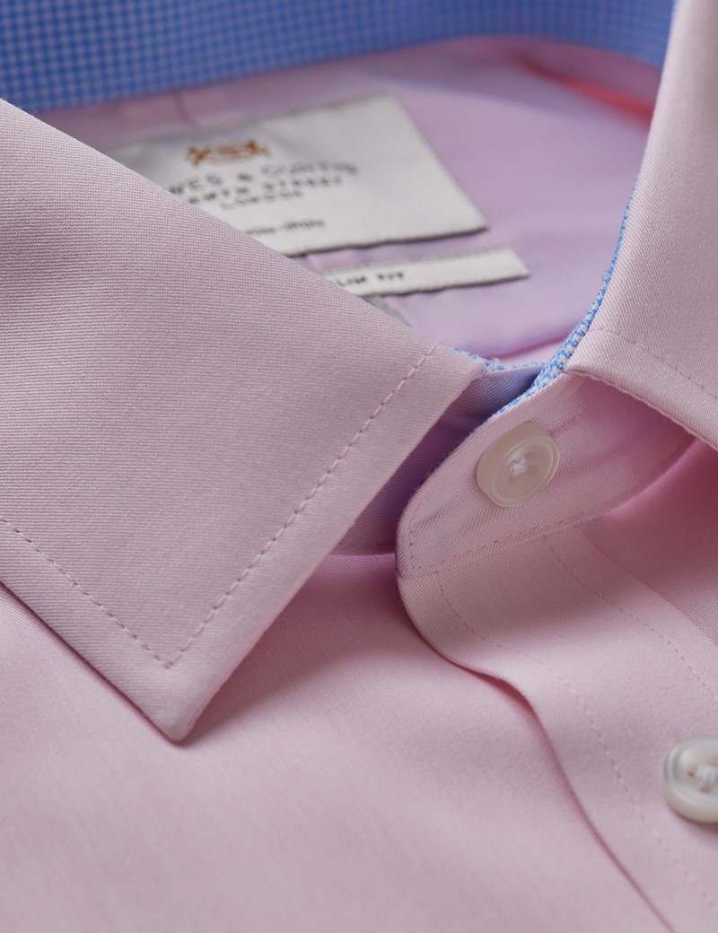 Men's NonIron Pink Twill Extra Slim Fit Shirt With Contrast Detail
