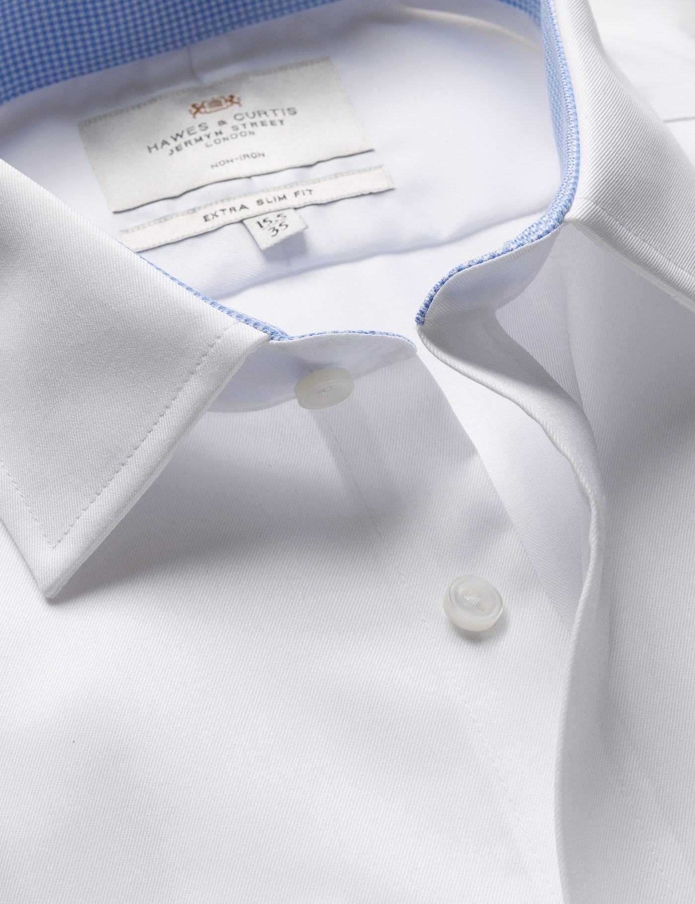 & Extra Slim Fit Twill Non Iron Shirt Contrast Detail 15" collar 35" sleeve