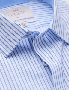 Non Iron Blue & White Stripe Extra Slim Fit Shirt  - Single Cuffs