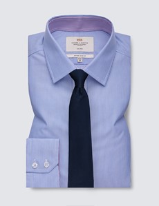 Non Iron Blue & White Stripe Extra Slim Fit Shirt - Single Cuff 