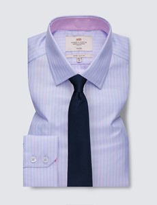 Non Iron Blue & Pink Multi Stripe Extra Slim Fit Shirt With Contrast Detail - Single Cuffs