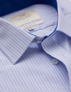 Bügelfreies Businesshemd - Extra Slim Fit - Kentkragen - blau gestreift mit Kontrast