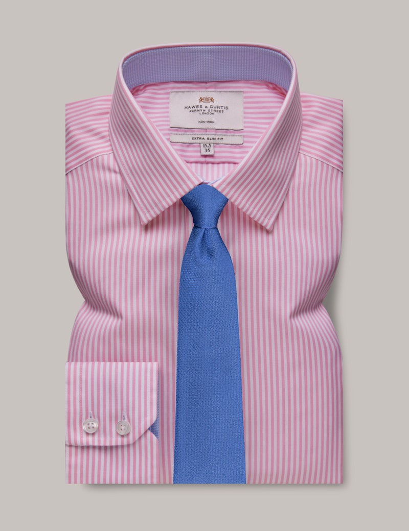 Men's Non-Iron Pink & White Bengal Stripe Extra Slim Shirt - Contrast ...