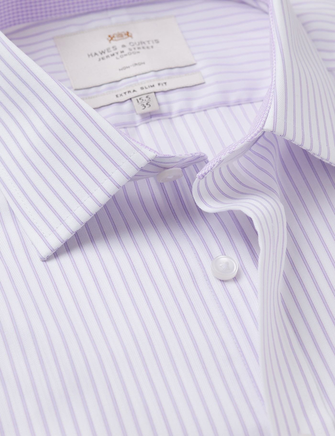 & Extra Slim Fit Lilac & Stripe Non Iron Shirt Contrast Detail 15.5" collar 36" sleeve