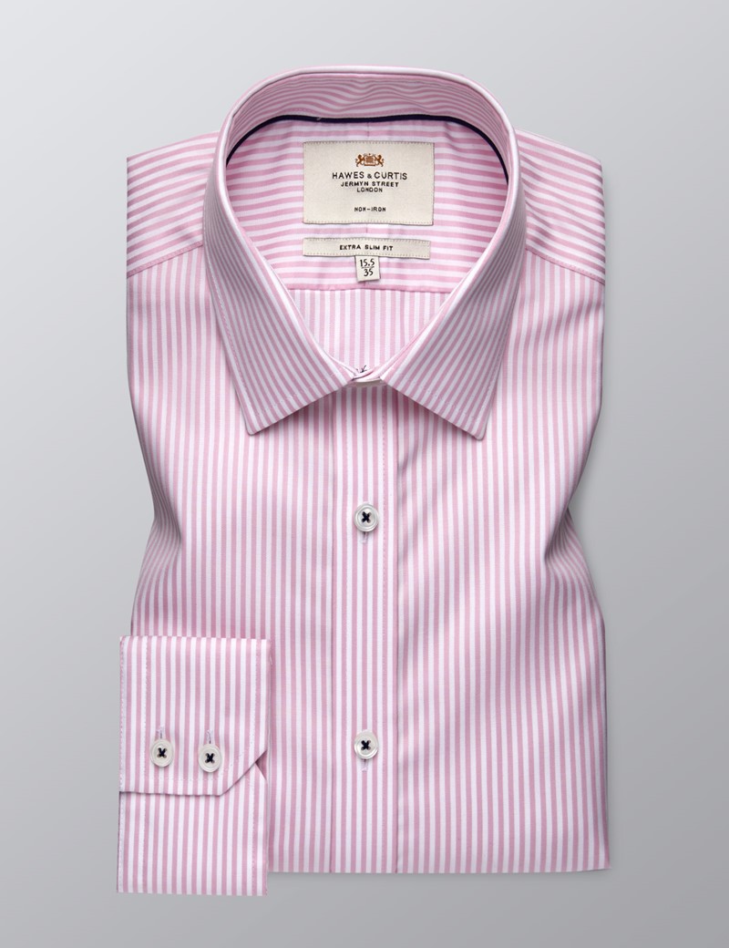 Men's Formal Pink & White Bengal Stripe Extra Slim Fit Shirt - Single ...