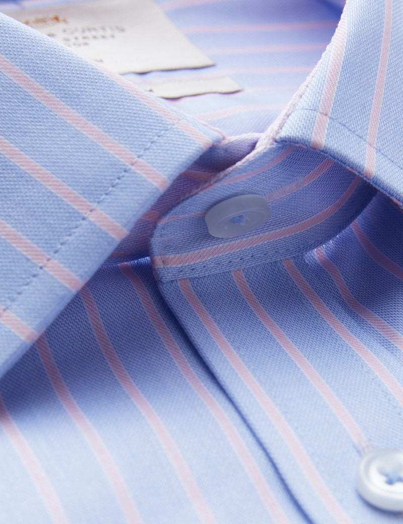 Men's Dress Blue & Pink Multi Stripe Extra Slim Fit Shirt with Contrast Detail - Single Cuff - Non Iron