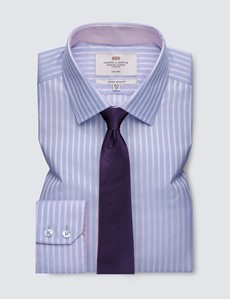 Non Iron Blue & Pink Multi Stripe Extra Slim Fit Shirt - Semi Cutaway Collar