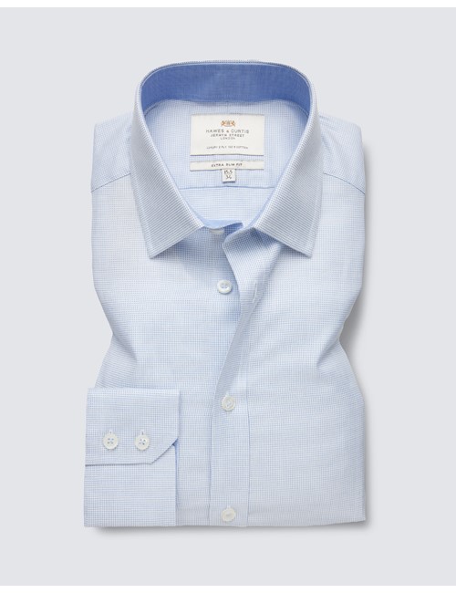 Men's Formal Blue & White Fabric Interest Extra Slim Fit Shirt with Contrast Detail - Single Cuffs