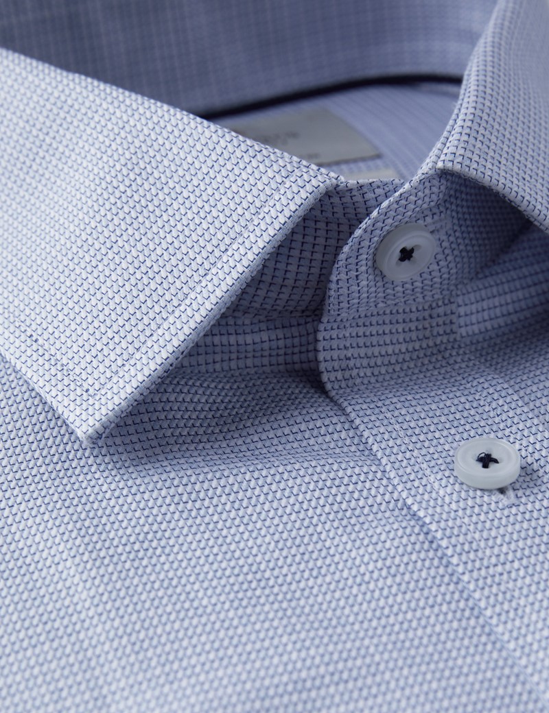 Men's Business Blue & White Dobby Extra Slim Fit Shirt - Single Cuff - Easy Iron