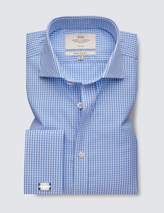 Bügelfreies Businesshemd – Extra Slim Fit – Manschetten – blau weiß kariert