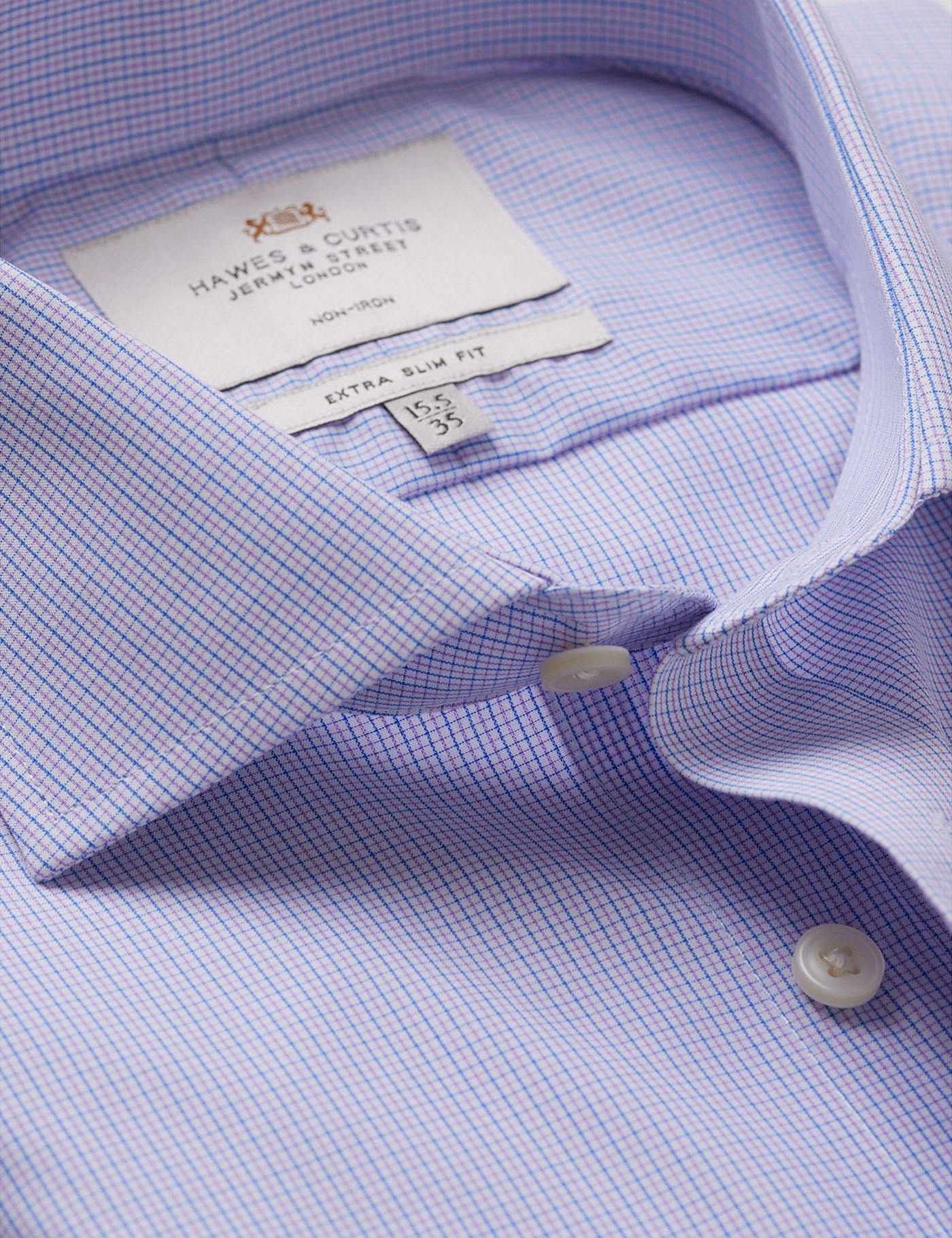 & Extra Slim Fit Lilac & Mini Check Non Iron Shirt 15.5" collar 36" sleeve