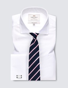 Men's Formal White Poplin Extra Slim Fit Shirt - Windsor Collar - Double Cuff - Easy Iron