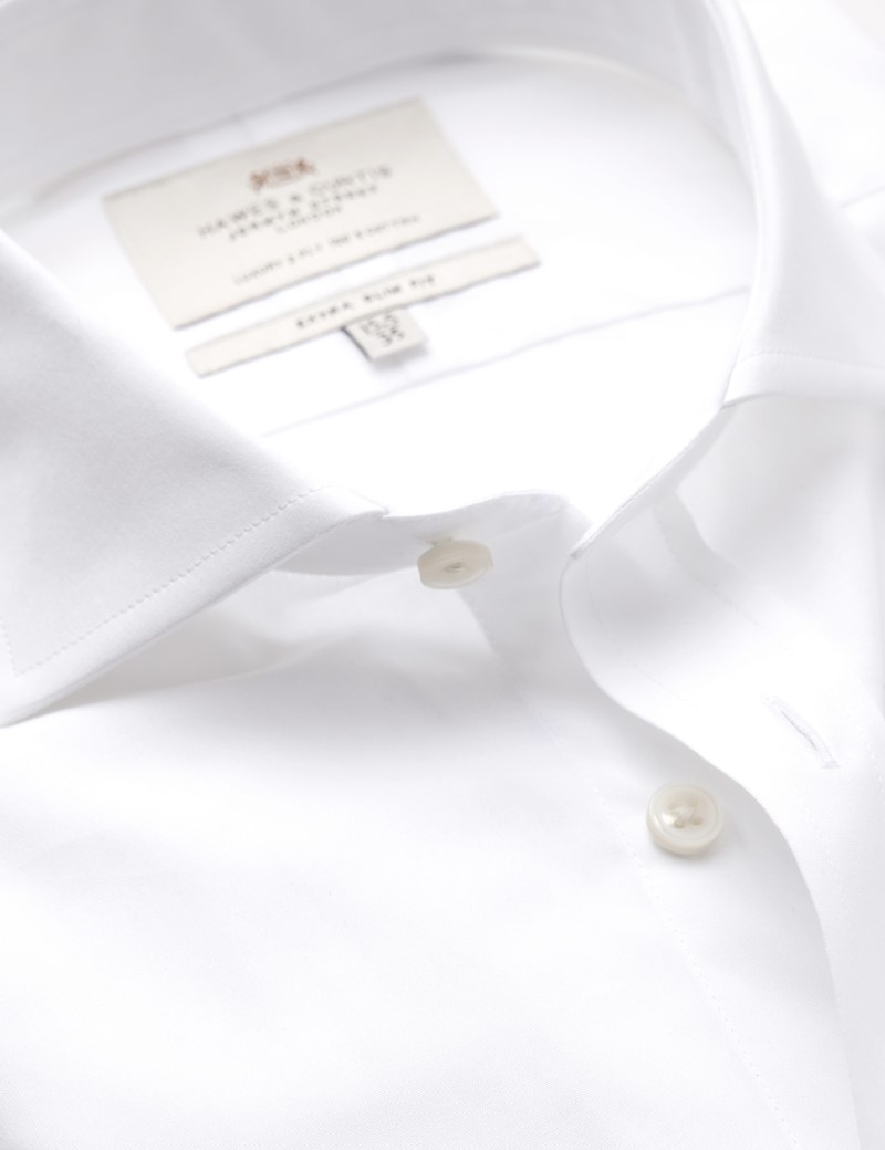 Men's Formal White Poplin Extra Slim Fit Shirt - Windsor Collar - Double Cuff - Easy Iron