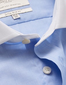 Blue End on End Extra Slim Fit Shirt With White Collar and Cuffs ...