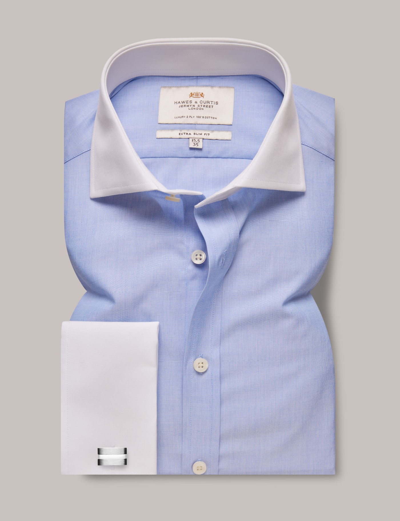 Blue End on End Extra Slim Fit Shirt With White Collar and Cuffs ...