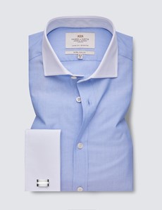 Easy Iron Blue End On End Extra Slim Fit Shirt With White Collar and Cuffs 