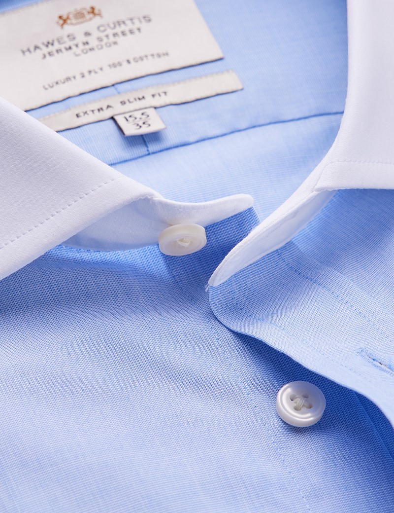 Easy Iron Blue End On End Extra Slim Fit Shirt With White Collar and Cuffs 
