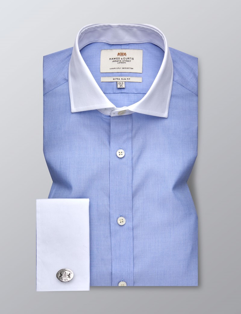 Men's Formal Blue End On End Extra Slim Fit Shirt - Double Cuff ...