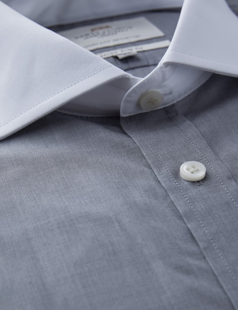 Men's Business Grey End On End Extra Slim Fit Shirt - Double Cuff - Windsor Collar - Easy Iron