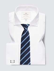 White Herringbone Extra Slim Fit Shirt With Windsor Collar - French Cuffs