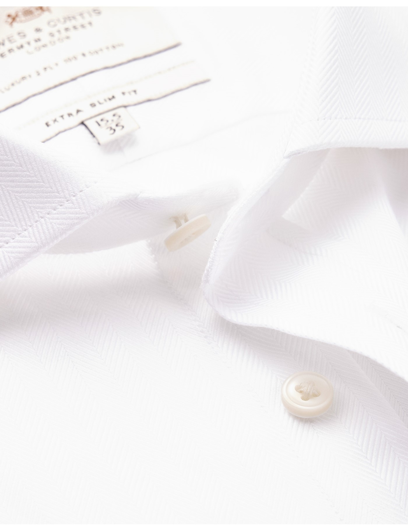 Hawes & Curtis Extra Slim Fit White Herringbone Shirt Size: 14.5" collar, 33" sleeve