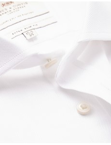 White Herringbone Extra Slim Fit Shirt With Windsor Collar - French Cuffs