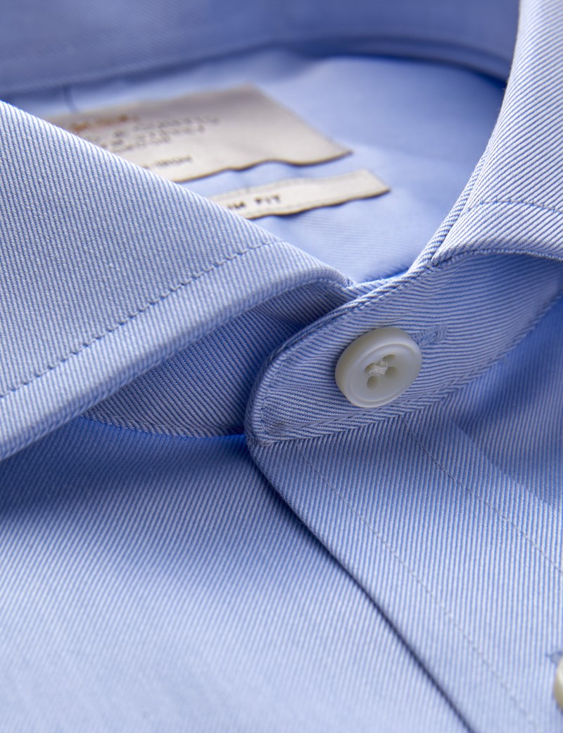 Men's Dress Blue Twill Extra Slim Fit Shirt - Windsor Collar - French Cuff - Non Iron