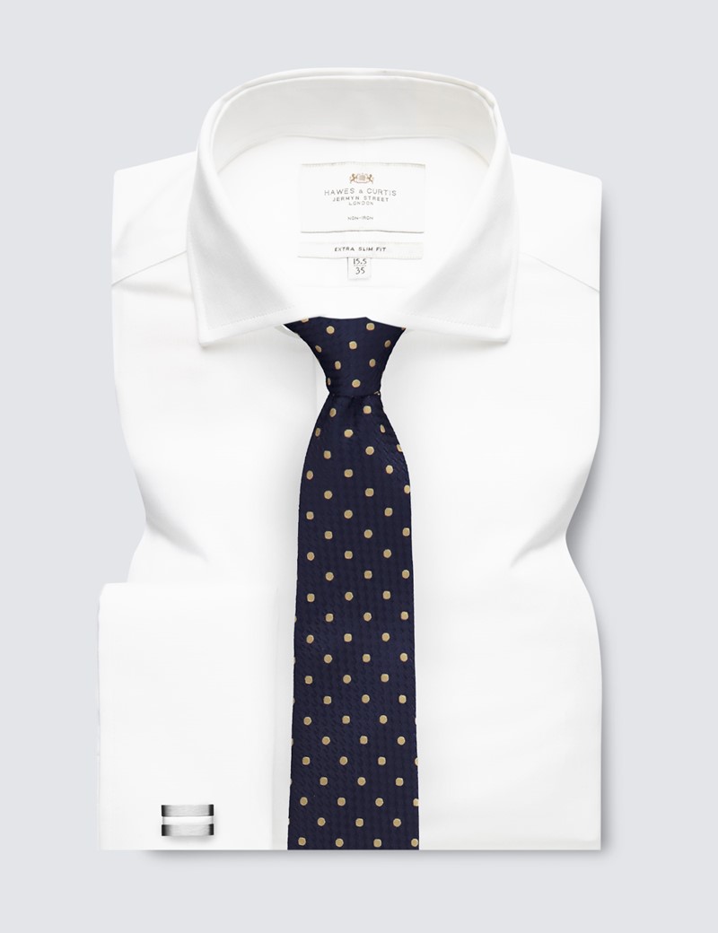 Non Iron White Twill Extra Slim Fit Shirt With Windsor Collar - French Cuffs