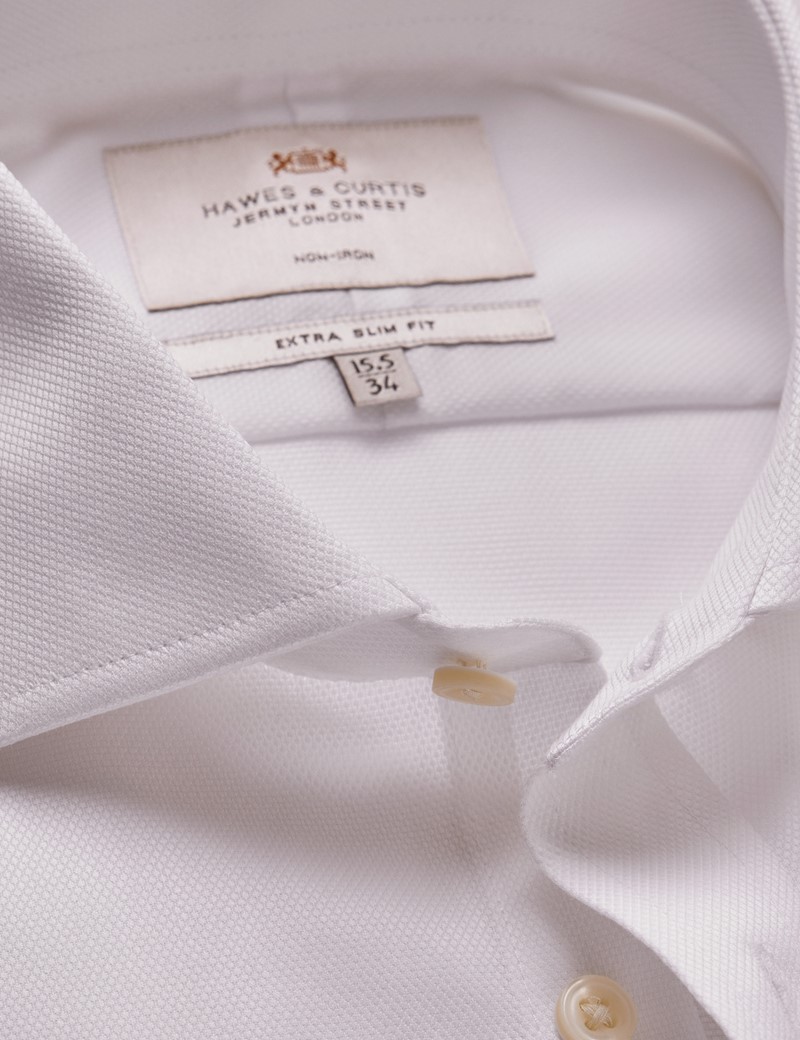 Men's Non-Iron White Pique Extra Slim Shirt - Windsor Collar