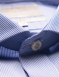 Men's Formal Blue & White Fine Stripe Extra Slim Fit Shirt - Double Cuff - Windsor Collar - Non Iron