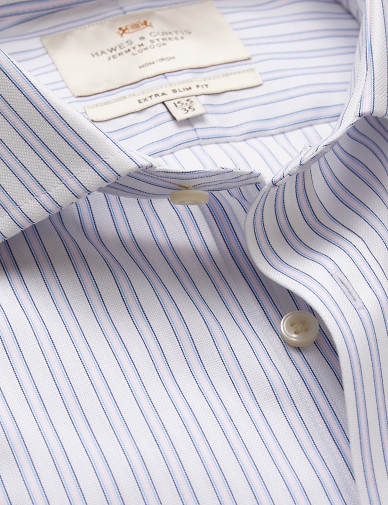 Non-Iron Pink & Blue Textured Stripe Extra Slim Shirt - Windsor Collar ...