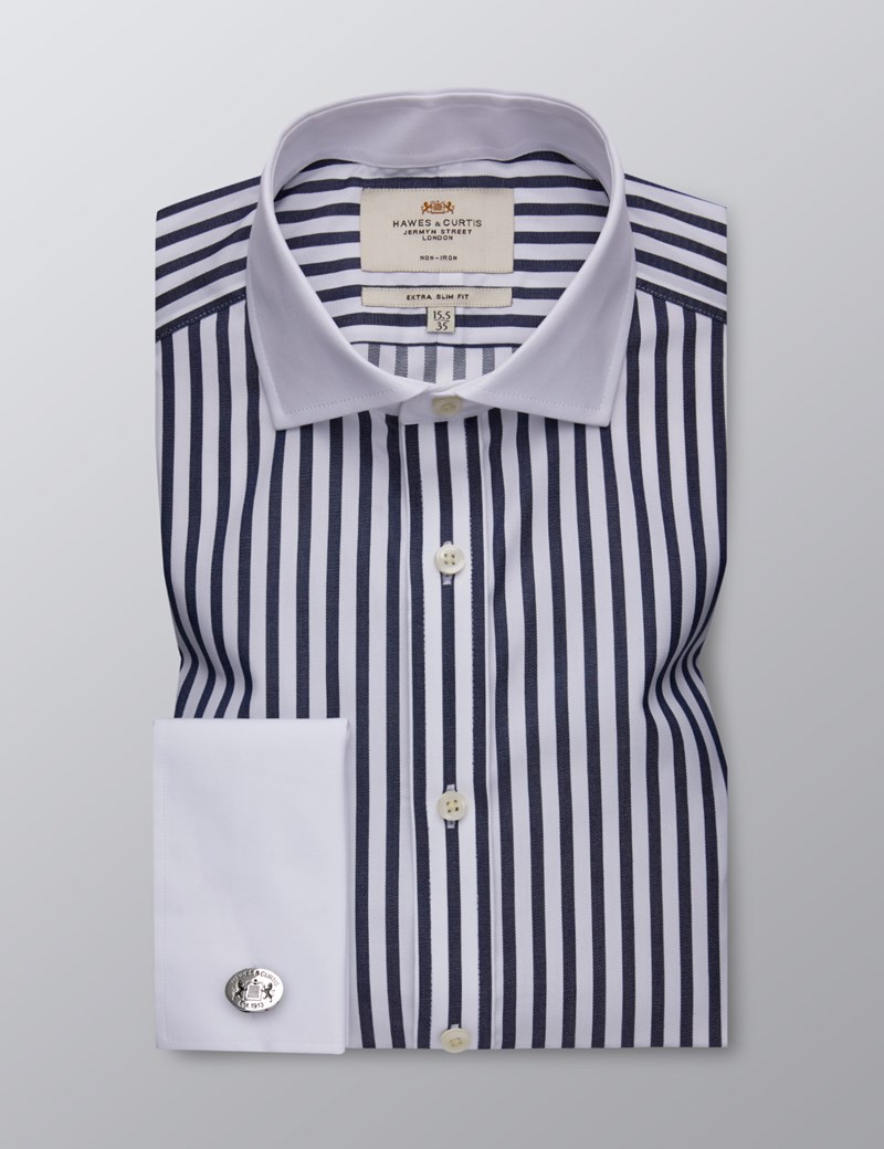 Men's Formal Navy & White Bengal Stripe Extra Slim Fit Shirt - Double ...