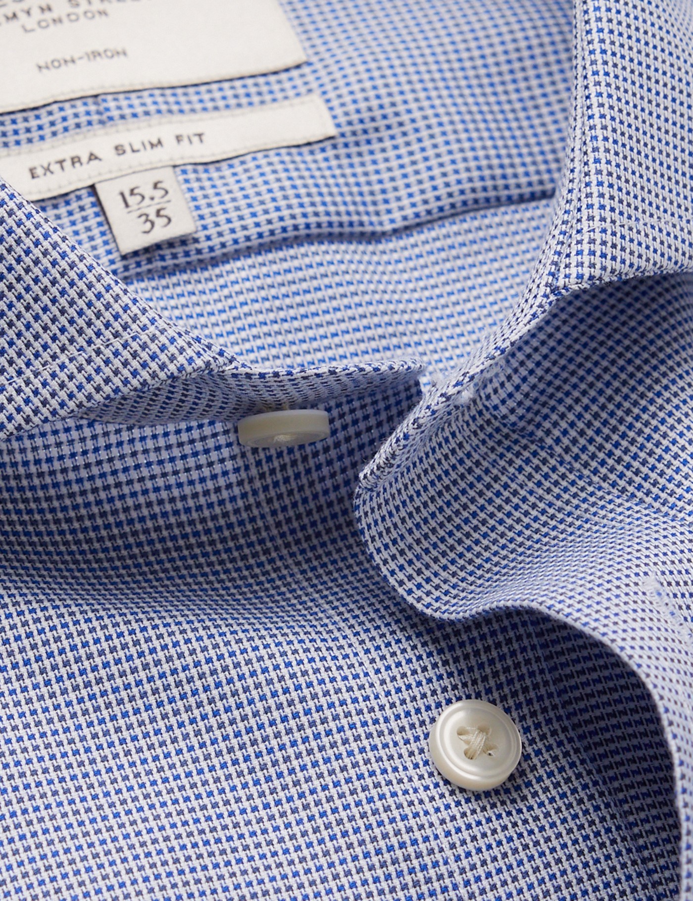 Non-Iron Navy & White Micro-Check Extra Slim Shirt - Windsor Collar ...