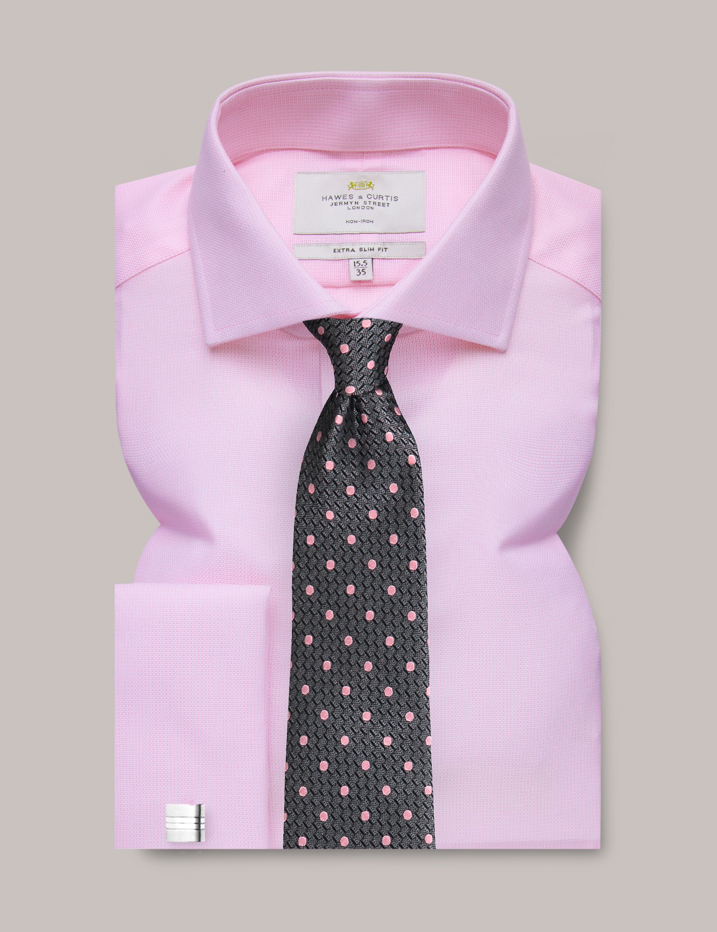 Non-Iron Pink & White Fabric Interest Extra Slim Shirt - Windsor Collar ...