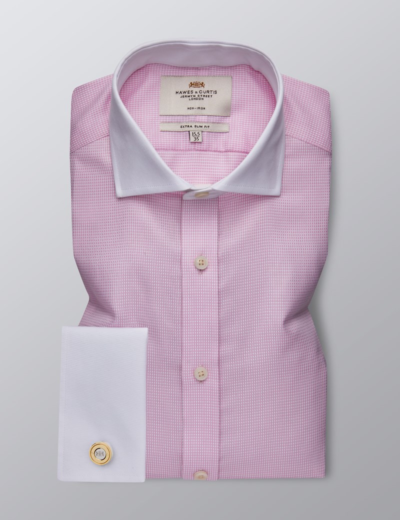 Men's Dress Pink & White Dobby Extra Slim Fit Shirt - French Cuff - Non ...