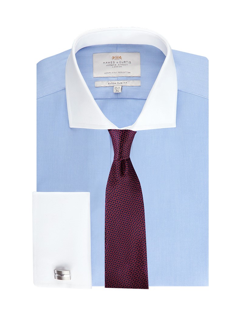 Men's Blue Extra Slim Fit Double Cuff Shirt - White Collar and Cuff ...